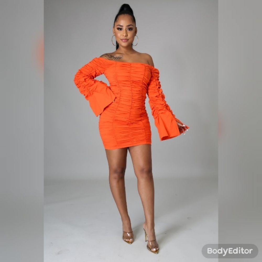 Long sleeve ruched dress